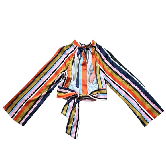 ASOS Multicolor Striped Satin Tie Top Pant Set Size 2 - Picture 4 of 9